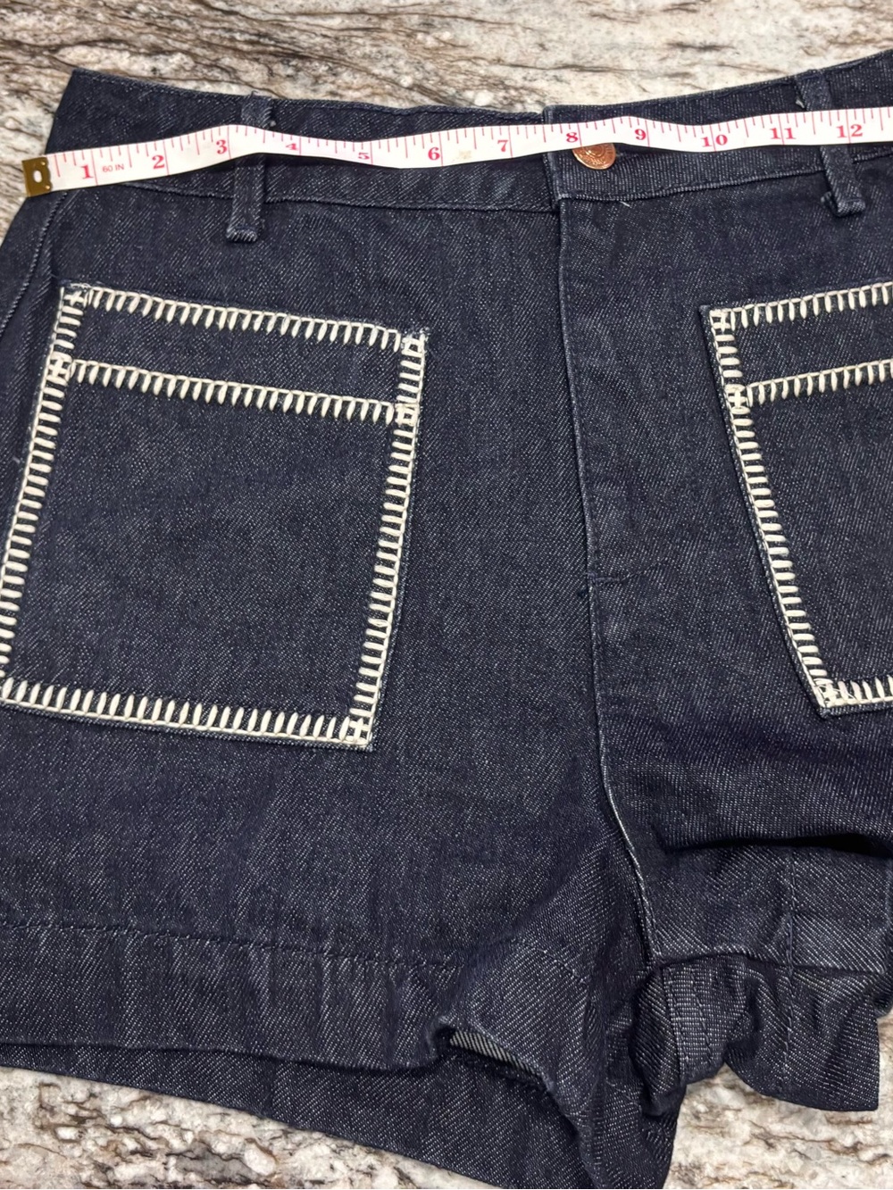 Zara Black Denim Shorts with White Trim NWOT Size 4 - Picture 5 of 7